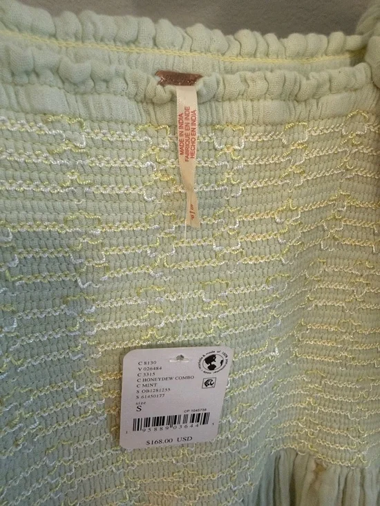 Free People Dahlia Mint Green Puff-Sleeve Smocked Midi Dress Size Small NWT - Picture 2 of 7